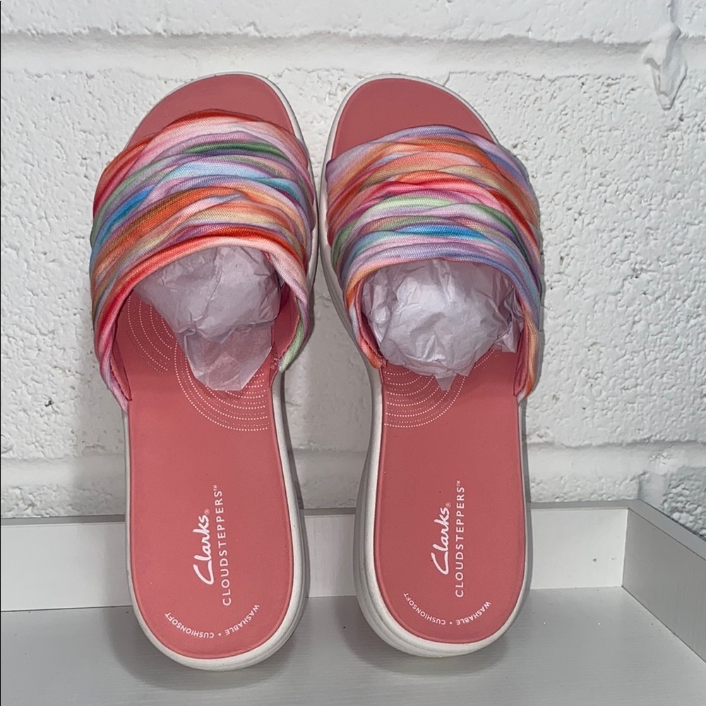 Clarks Pink and Orange Sandals with Vibrant Straps